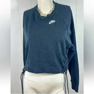 Nike Black Cropped Crop Pullover Crew Neck Dolman Sweatshirt waist String sz S